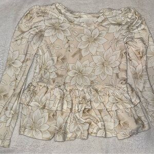 Play by Little Sleepies Cream and Gold Floral Top